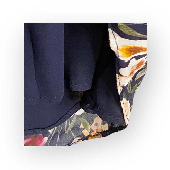 Parker ๐ Floral Silk A-Line V Neck Dress ๐ Scalloped Ruffles ๐ Navy ๐ XS ๐ - Picture 8 of 16